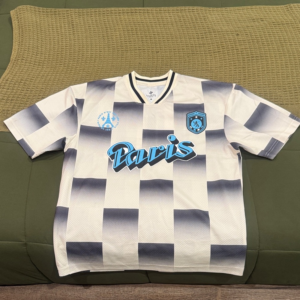 Checkered Paris Short Sleeve Soccer Jersey - Off White/combo